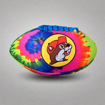 Buc-ee’s Tie Dye Football, Colorful Patterned Sports Ball for Backyard, Park, Outdoor Games & Recreational Play