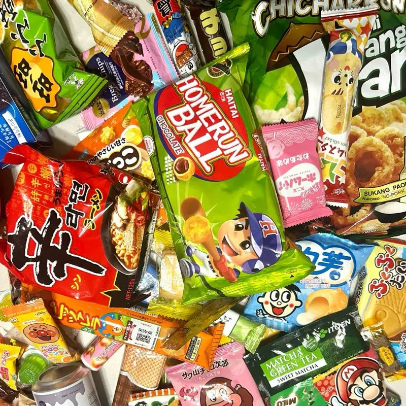 2 Pound Assorted Asian Snack Box Gift Set Includes Ramen Gummy Candy & More Variety Pack Combo Sweet Savory