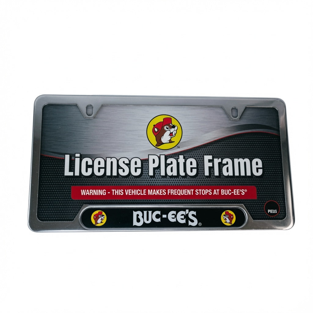 Buc-ee's Authentic Mascot Logo License Plate Frame (Stainless Steel)