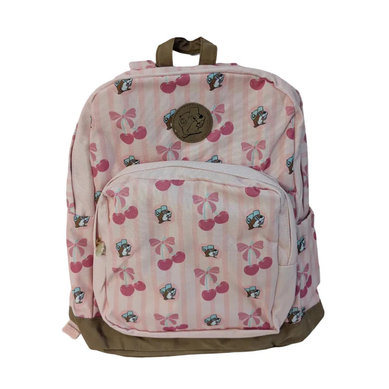 Buc-ee’s Cherry Backpack, Pink Canvas Backpack with Cherry & Beaver Design, 16-Inch School, Travel & Everyday Bag