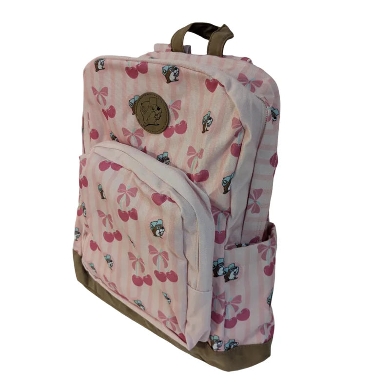 Buc-ee’s Cherry Backpack, Pink Canvas Backpack with Cherry & Beaver Design, 16-Inch School, Travel & Everyday Bag