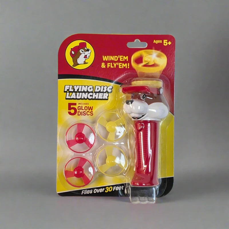 Buc-ee’s Flying Disc Launcher Toy, Colorful Disc Shooting Game for Backyard, Park & Outdoor Play