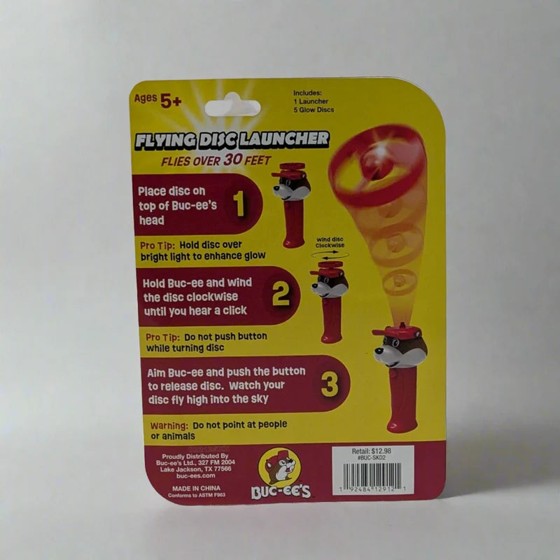 Buc-ee’s Flying Disc Launcher Toy, Colorful Disc Shooting Game for Backyard, Park & Outdoor Play