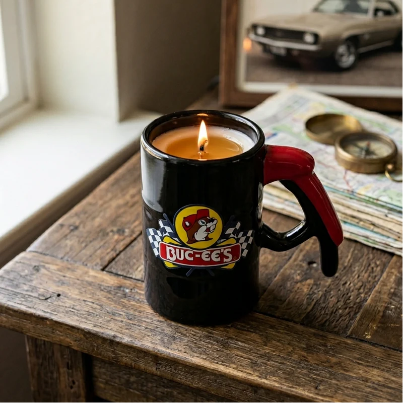 Buc-ee's Gas Pump Handle Woodsmoke Bourbon Ceramic Candle