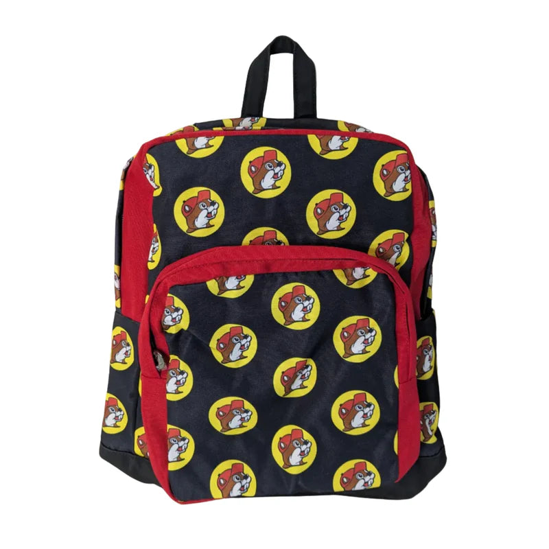 Buc-ee’s Black Logo Backpack, 16-Inch Canvas Backpack with Red Trim, School, Travel, Work & Everyday Bag