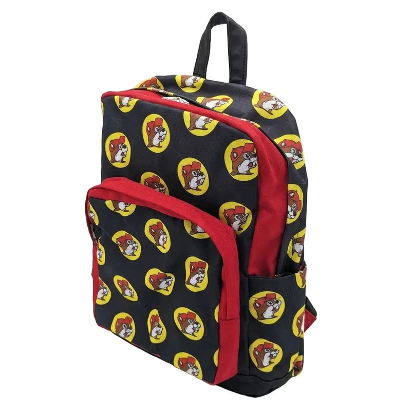 Buc-ee’s Black Logo Backpack, 16-Inch Canvas Backpack with Red Trim, School, Travel, Work & Everyday Bag