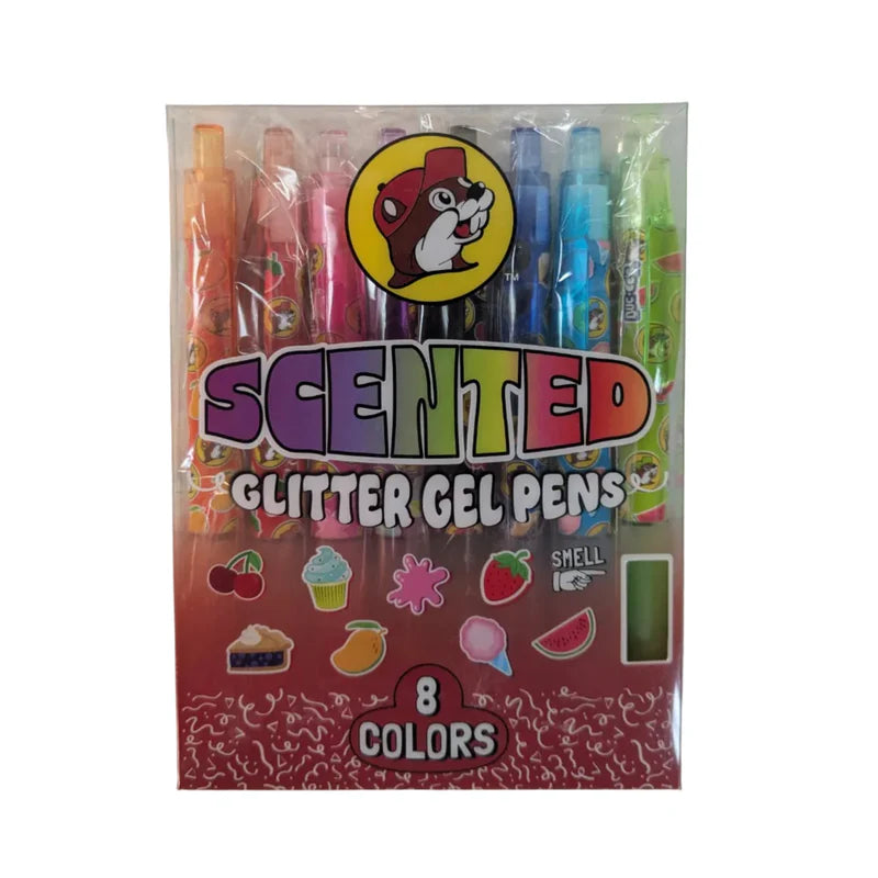 Buc-ee’s Scented Glitter Gel Pens, 8-Pack Colorful Sparkle Writing Pens for Journaling, School, Drawing & Crafts
