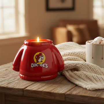 Buc-ee's Warm Cashmere Ceramic Red Hoodie Scented Candle