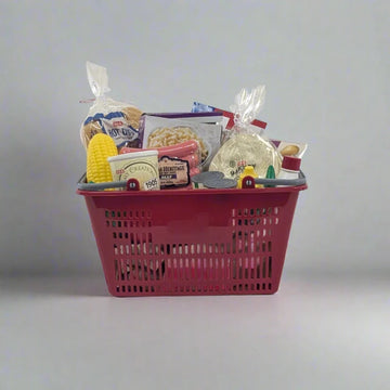 H-E-B Dinner Food Shopping Basket Toy, Pretend Grocery Shopping Set with Play Food, Kids Role Play & Play Kitchen Toy