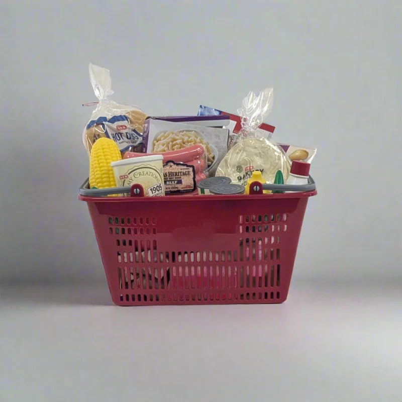H-E-B Dinner Food Shopping Basket Toy, Pretend Grocery Shopping Set with Play Food, Kids Role Play & Play Kitchen Toy