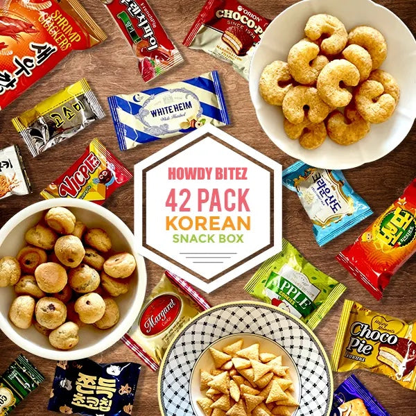 Korean Snack Box - 42 Assorted Snacks. Sweet and Savory Chips, Drinks, Ramen, Biscuits, Cookies, Pies, Candies, Jellies and More - Multipack, Gift