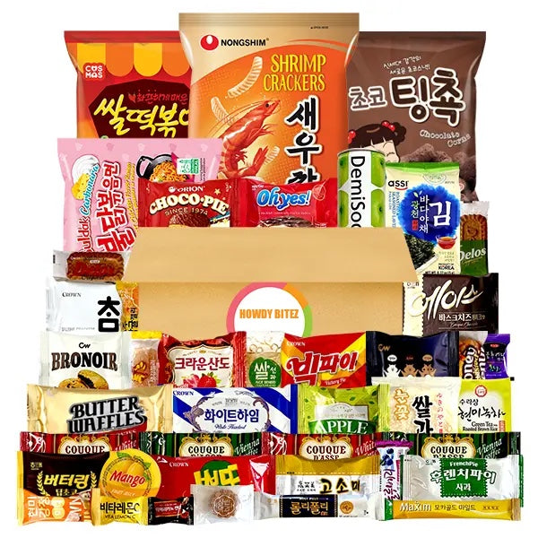 Korean Snack Box - 42 Assorted Snacks. Sweet and Savory Chips, Drinks, Ramen, Biscuits, Cookies, Pies, Candies, Jellies and More - Multipack, Gift