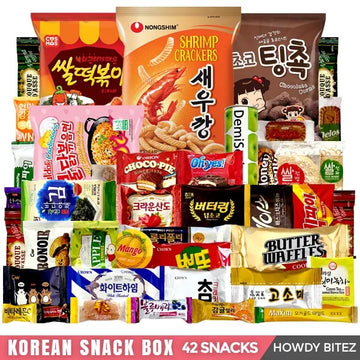 Korean Snack Box - 42 Assorted Snacks. Sweet and Savory Chips, Drinks, Ramen, Biscuits, Cookies, Pies, Candies, Jellies and More - Multipack, Gift