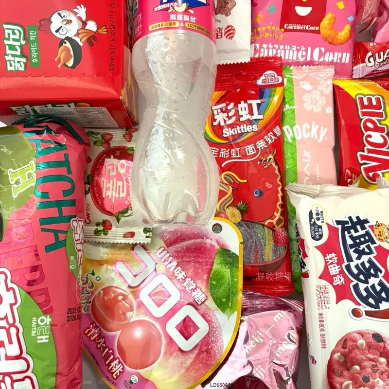 Deluxe Pink Theme Asian Snack Box Includes 2 Drinks 2 Ramen Sweet Asian Snacks Box Gift Large Size 45-50 Pcs Variety of Treats