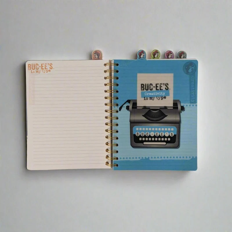 Buc-ee’s Spiral-Bound Notebook Journal, Typewriter Design Writing Notebook with Tabbed Dividers for School, Work & Journaling