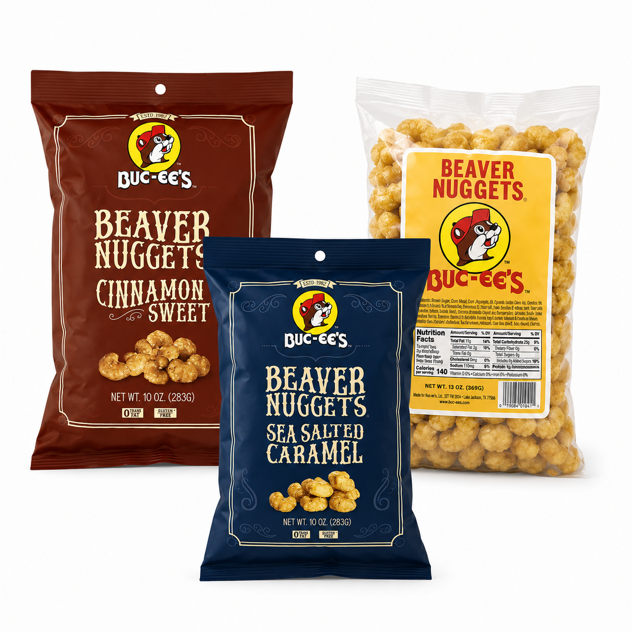 Buc-ee's Sweet, Crispy, Crunchy Beaver Nuggets 3 Pack Flavored Trio Snack Bundle